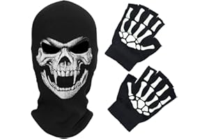 SGHE Skeleton Skull Halloween Balaclava Cap Full Face Mask for Gift Game Cosplay Costume Outdoor Sporting Warm with Gloves