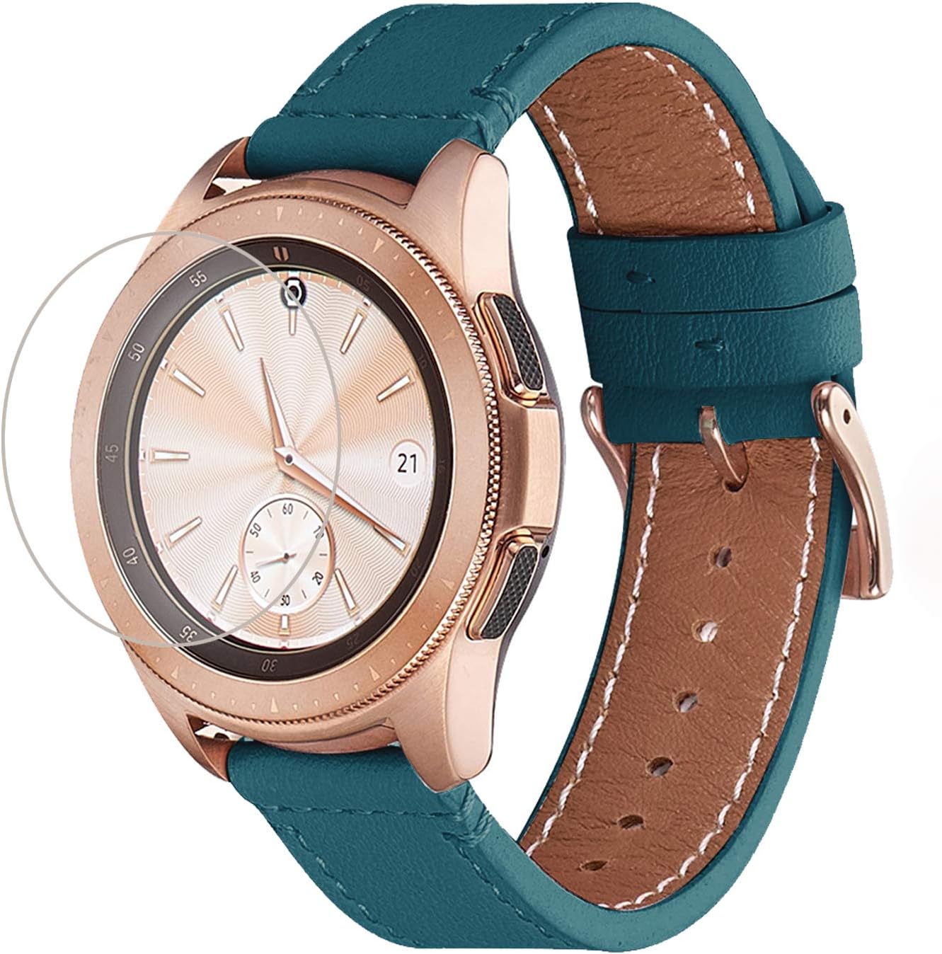 WFEAGL Compatible with Samsung Galaxy Watch Band 42mm 46mm, Top Grain Leather Strap Replacement Wristband for Samsung Samsung Galaxy & Gear S4,S3,S2,S1 (Cape Blue Band+Gold Buckle, 46mm)