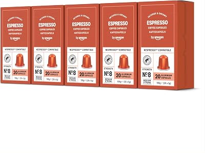 Capsules de café Espresso compatibles avec Nespresso, capsule en aluminium, torréfaction légère, 100 Pièces, 5 lot de 20 - Certifié Rainforest Alliance