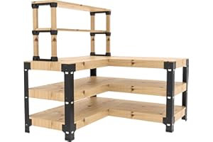 FLEXIMOUNTS Steel Workbench Kit 5 Legs with Shelf Brackets L Shaped Heavy Duty Work Bench for Garage Workshop Storage Shelving Workbenches Frame Black Customize Work Table, Lumber Not Included