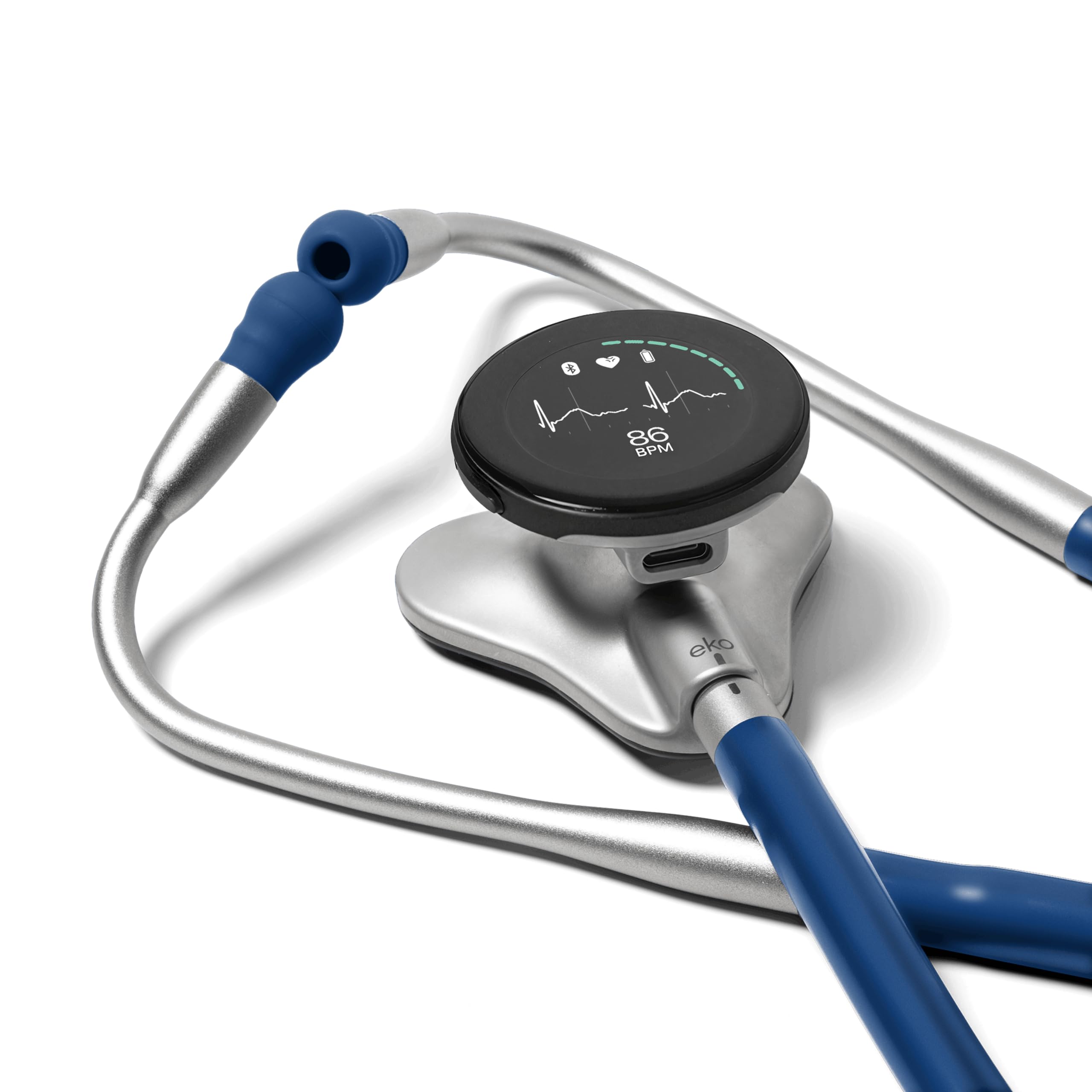 Estetoscopio digital Eko CORE 500™: amplificación de 40x, cancelación activa de ruido, ECG de 3 derivaciones, IA aprobada por la FDA con Eko+, pantalla a todo color, elegible para reembolso, azul marino, COR501-SLV/ENB