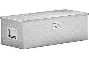 HOMCOM 30 Inch Truck Bed Tool Box, Heavy Duty Aluminum Diamond Plate Trailer Tongue Box with Side Handle and Locks Keys, Stor
