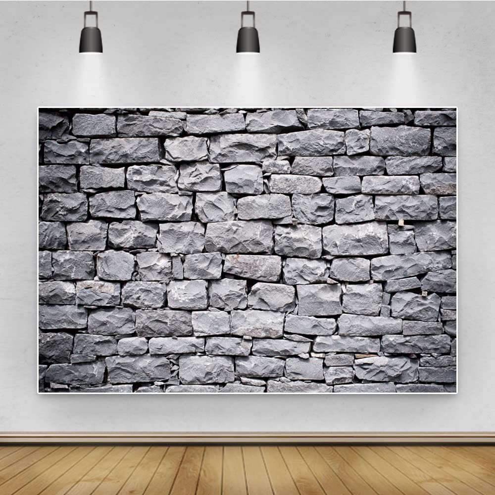 Renaiss 10x6.5ft Vintage Grey Brick Wall Backdrop Irregular Stone Texture Uneven Cracked Rock Photography Background Newborn Graduation Decorations Adult Kid Portrait Shooting Wallpaper Studio Props