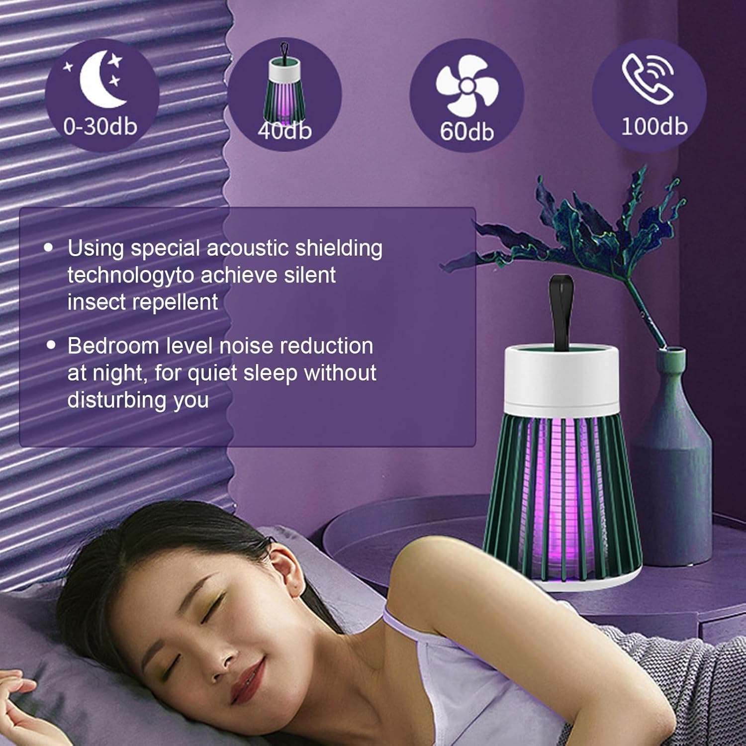 MozzGuard Mosquito Zapper, 2026 Moskito Lampe,Tragbar Mosquito Killer Lampe, Insektenvernichter Elektrisch Mit USB-Kabel,Mückenlampe für Drinnen DraußenInsektenvernichter Schlafzimmer (Grey) 4