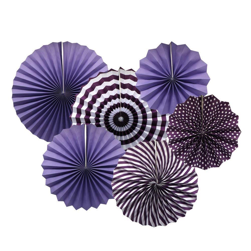 Happium 6 Pcs Paper Fans Set Assorted Colors Hanging Decorations Paper Garlands Ceiling Wall Decor Party Supply Photo Back Drop for Birthday Wedding Graduation Events Accessories Purple