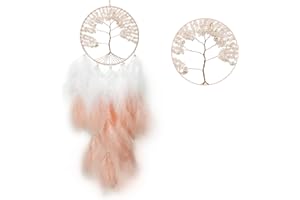 HOLSM-III Tree of Life Large Dream Catchers - Pink Turkey Feathers with Rose Crystal, Handmade Chakras Dreamcatcher for Bedroom, Dream Catcher for Girls, Dream Catchers for Boys, Dream Catcher Wall Decor