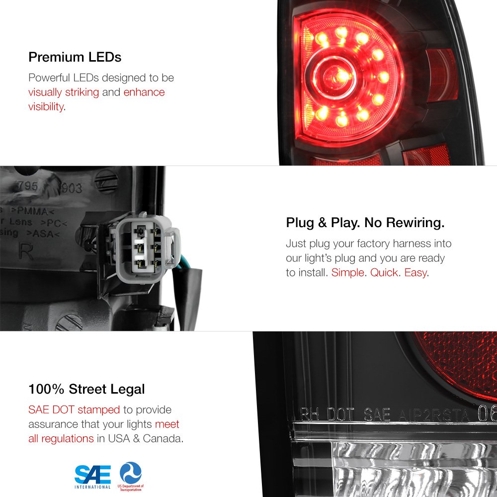 Amazon.com: VIPMOTOZ For 2005-2015 Toyota Tacoma Tail Lights - [Factory  Style] - Matte Black Housing, Driver and Passenger Side: Automotive