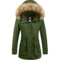 CHERFLY Women's Winter Coats Hooded Puffer Jackets Fleece Lined Parka with Fur Trim