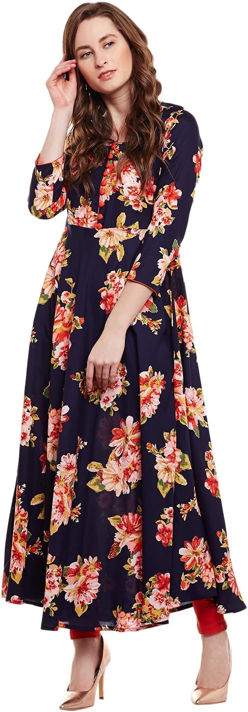 Tissu Women's Rayon Printed Anarkali with Waistcoat
