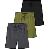 Real Essentials 3 Pack:Mens Cotton Ultra-Soft Knit Sleep Pajama Shorts & Lounge Wear (Available In Big & Tall)