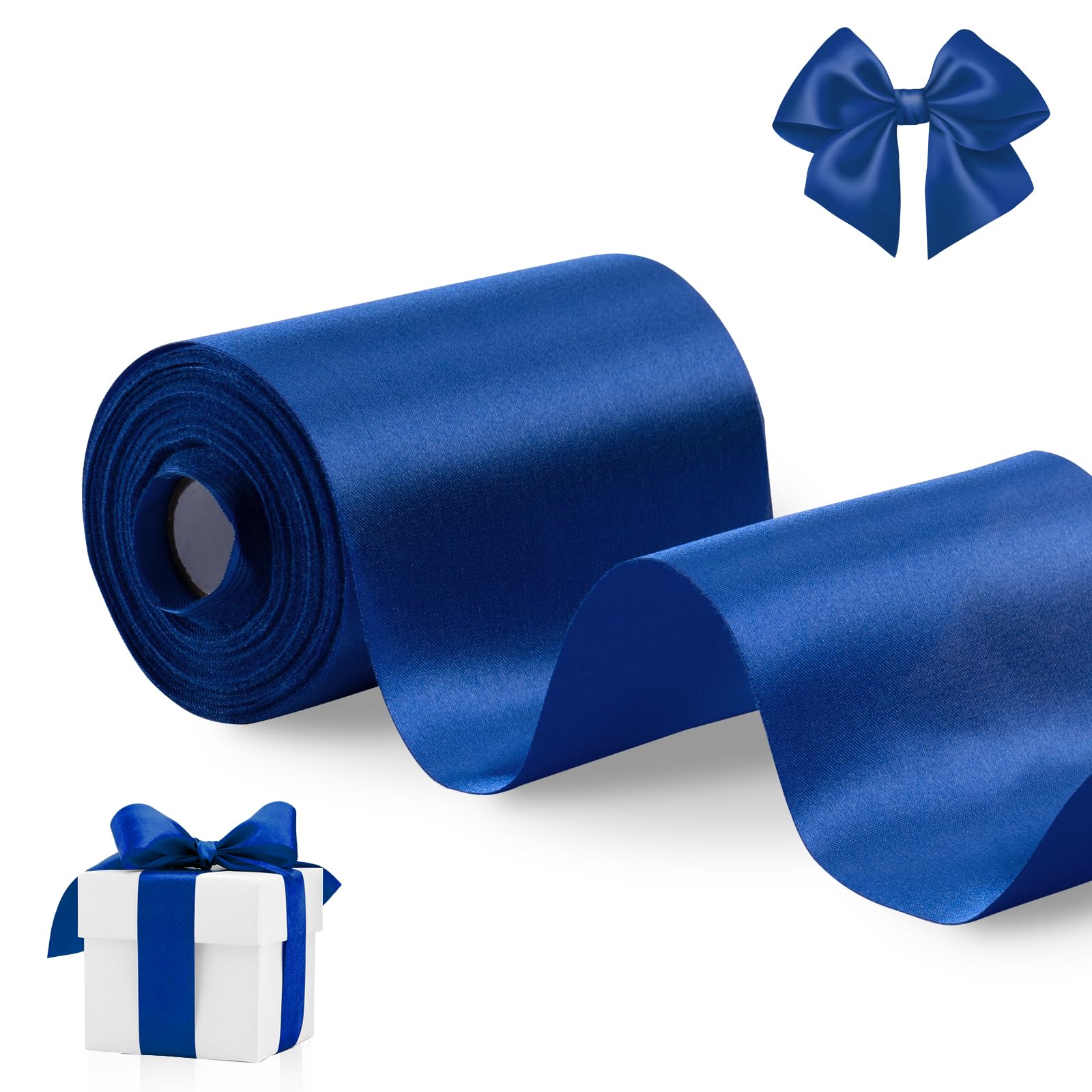 FAKILO Blue Satin Ribbon 4 Inch x 11 yd Wide Thick Ribbon for a Grand Opening Business Ribbon Cuttings Ceremony Bow Wedding Chairs Party Christmas Festival Decor