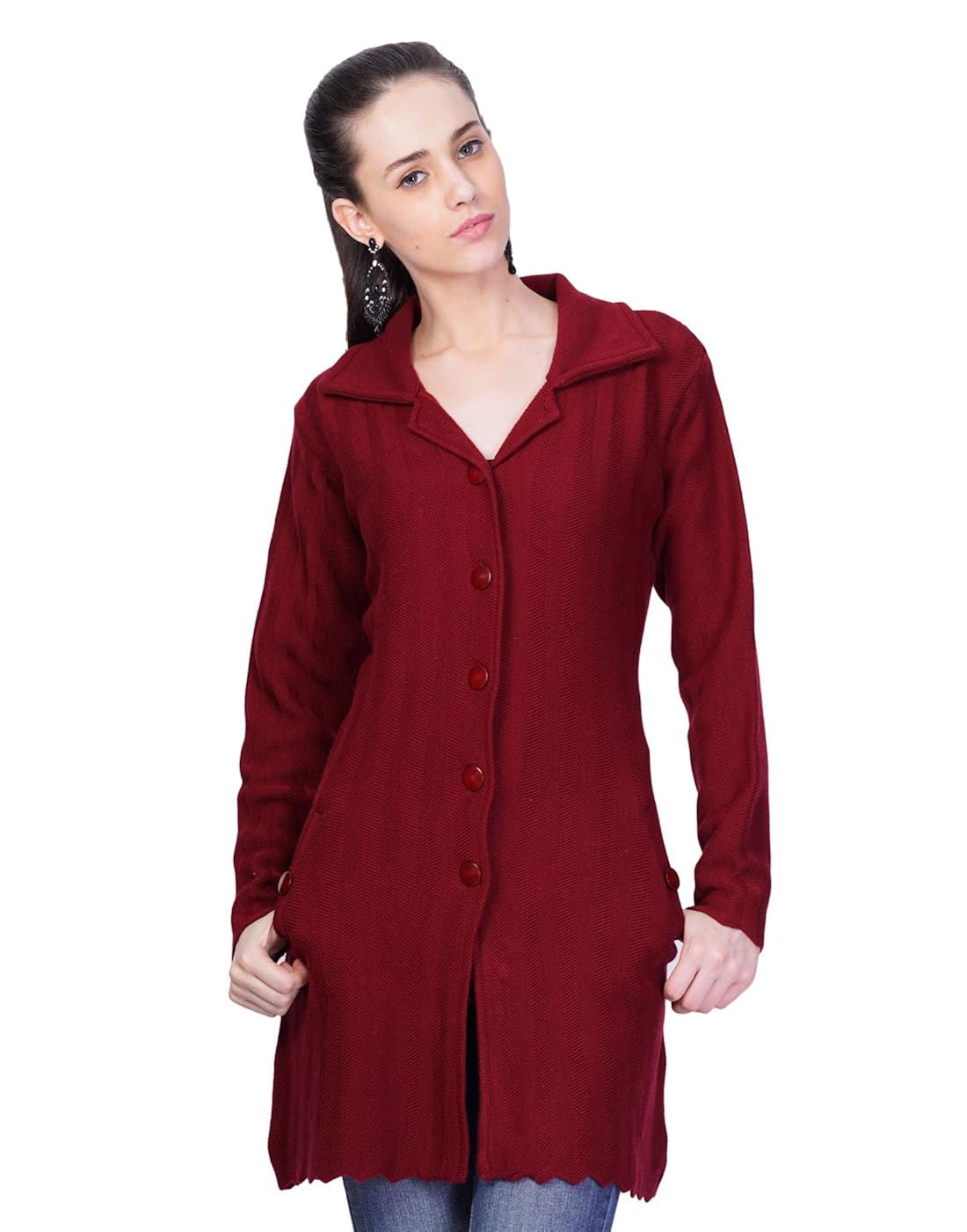 montrex maroon designer long coat for women