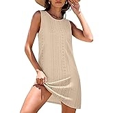 ANRABESS Womens Swimsuit Cover Up 2026 Summer Eyelet Sleeveless Beach Dresses Swimwear Bathing Suit Coverup Vacation Clothes