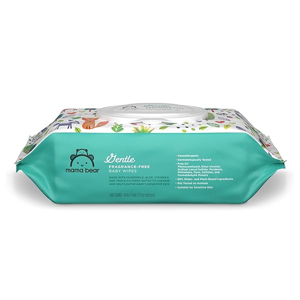 AMAZON BRAND – MAMA BEAR GENTLE BABY WIPES, FRAGRANCE FREE, HYPOALLERGENIC, 100 COUNT