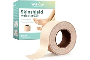 Welnove Moleskin Tape for Blister Prevention - 2.36 in x 16.4ft (465 sq in) Moleskin Roll for Feet - Water-resistant Mole Ski