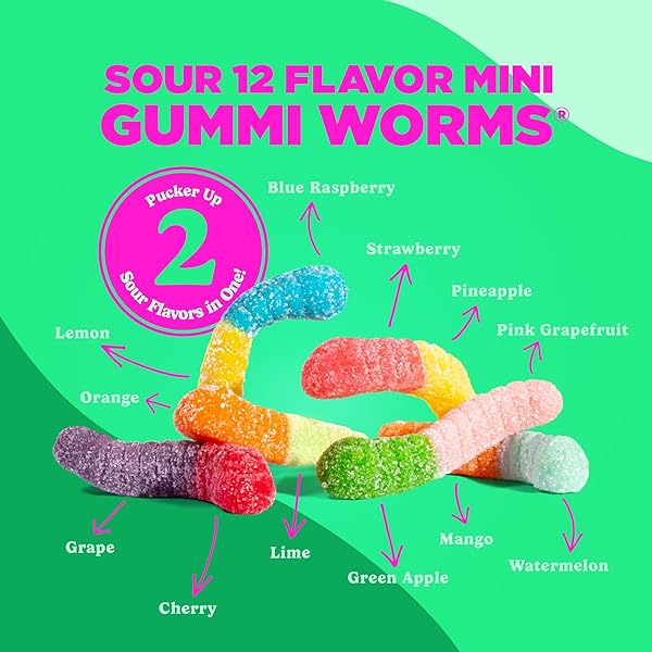 ALBANESE WORLD’S BEST SOUR 12 FLAVOR MINI GUMMI WORMS | 32OZ BAG OF CANDY | 12 UNIQUE SUPER SOUR FLAVORS, GLUTEN FREE, FAT FREE, SOFT AND CHEWY GUMMY WORMS | PERFECT TRAVEL SNACK AND TREAT FOR KIDS