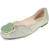 Women's Square Head Flat Shoes Fashion Glittering Rhinestone Bride Wedding Dress Shoes Comfortable Non Slip Slip on Walking Shoes