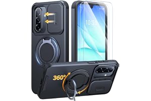 JAME for Samsung Galaxy A17/A16 5G Phone Case with Stand Slide Camera Cover | Ring Holder Kickstand, 2 Screen Protectors, Dual-Layer Shockproof Protective, Magnetic Accessory Friendly Phone Case, Black