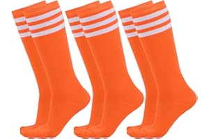 Dxhycc 3 Pairs Kids Soccer Socks Striped Knee High Socks Baseball Softball Socks Youth Athletic Socks for Boys Girls