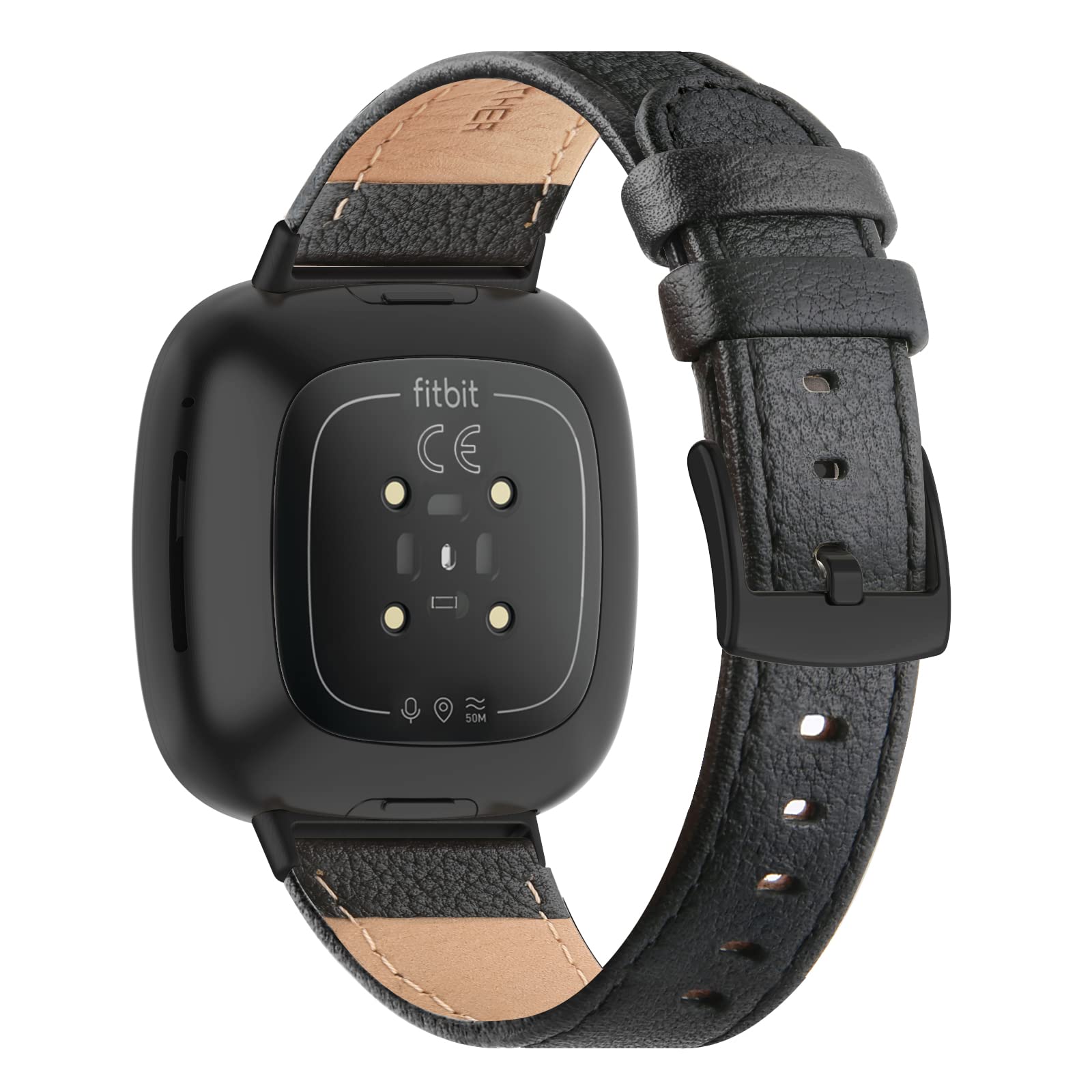 Tuocal Genuine Leather Strap Compatible with Fitbit Versa 4 / Versa 3 / Sense 2 / Sense for Women Men, Soft Breathable Genuine Leather Adjusted Replacement Strap Wristband for Fitbit Versa 4/3 โ image 1