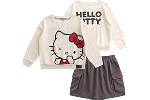 Hello Kitty Sanrio Girls French Terry Sweatshirt and Skort Skirt 2 Piece Set for Big Kids
