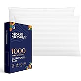 100% Egyptian Cotton Damask Striped Pillowcases Set of 2 – Queen Size, 1000 Thread Count Luxury Cooling Soft Pillow Covers, Fade Resistant Hotel Quality Pillowcase for Comfy Sleep - White