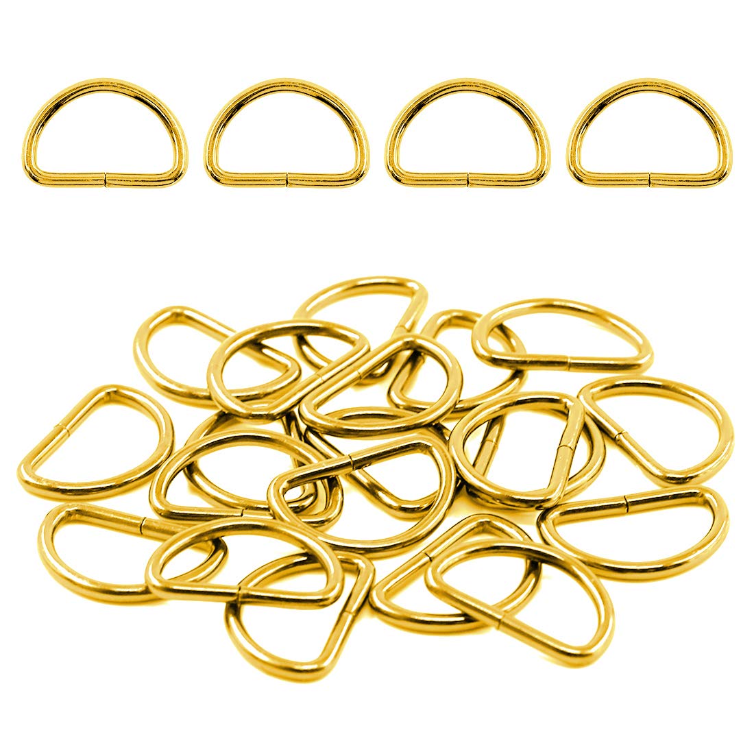Swpeet 150Pcs 1 Inch / 25mm Gold Heavy Dut Multi-Purpose Metal D Ring Semi-Circular D Ring for Keychains Belts Hardware Bags Ring Hand DIY (Gold, Metal D Rings)