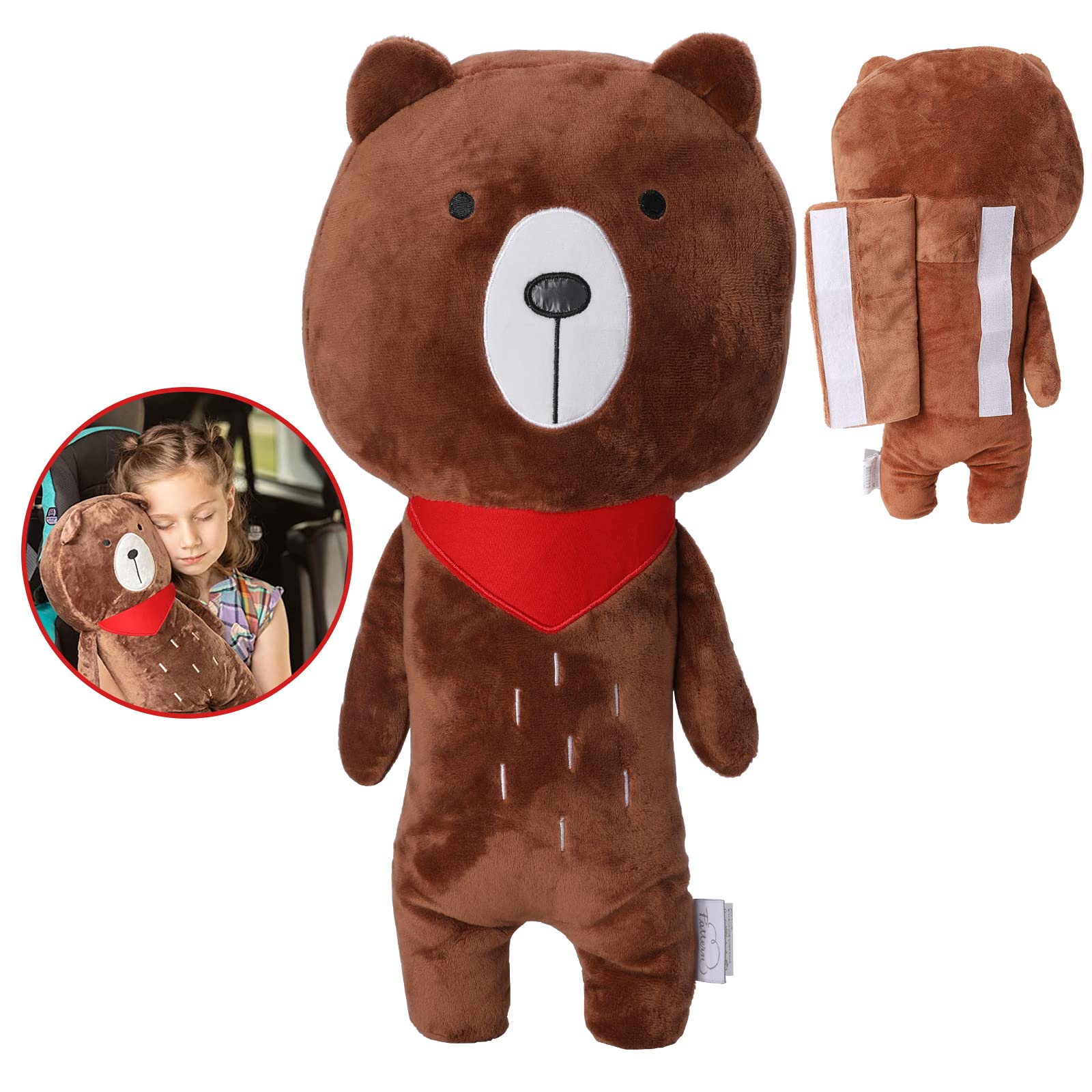 Pinkgarden Car Pillow for Kids, Seatbelt Pillow, Kids Car Seatbelt Covers Seat Strap Pillows for Toddler Head Rest Strap Cushion (Bear)