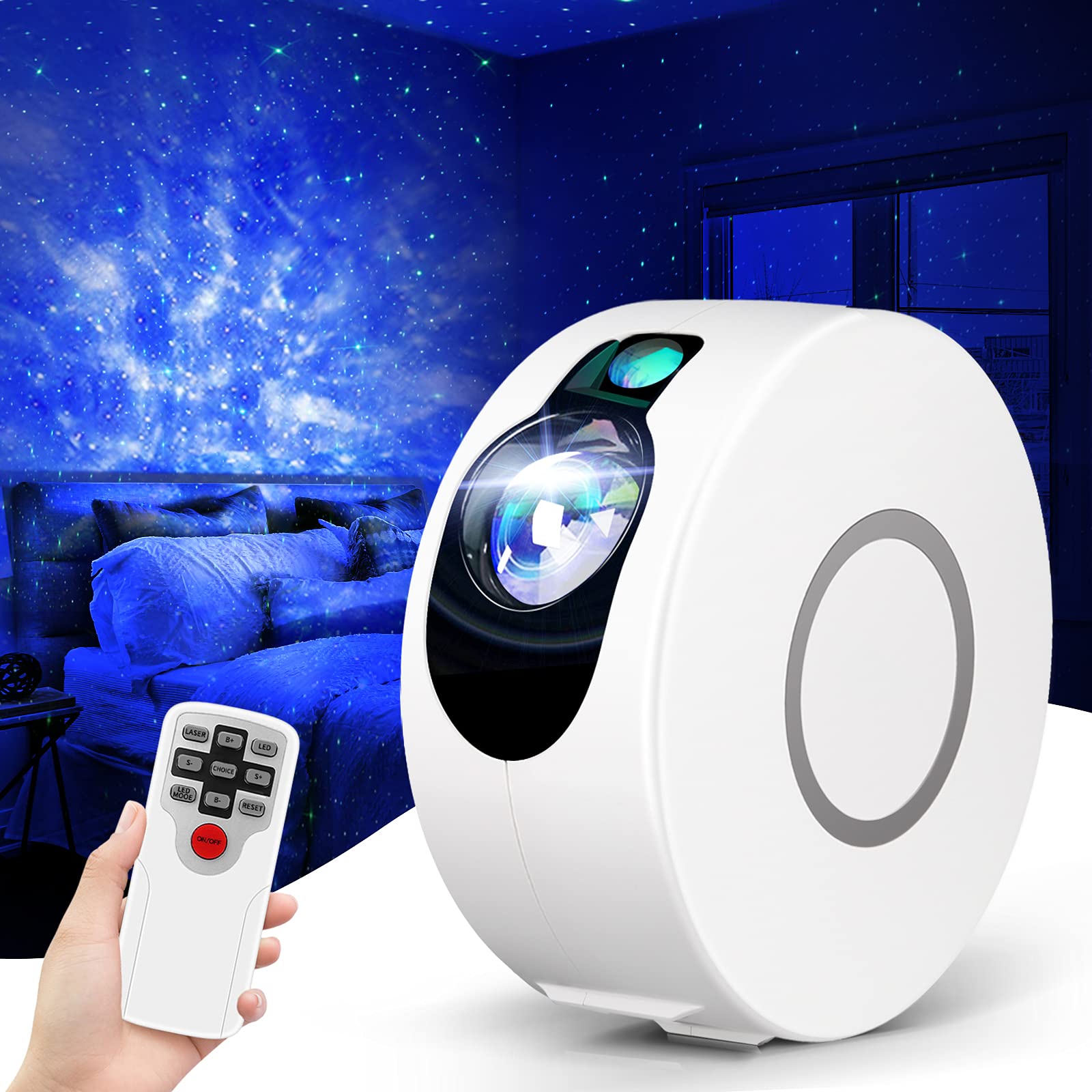 LED Night Light Projector, 2-in-1 Projector Stars Projector Light Star Night Galaxy Projector Lightt Sky Night for Chidren, Adults, Bedroom, Holidays (White)