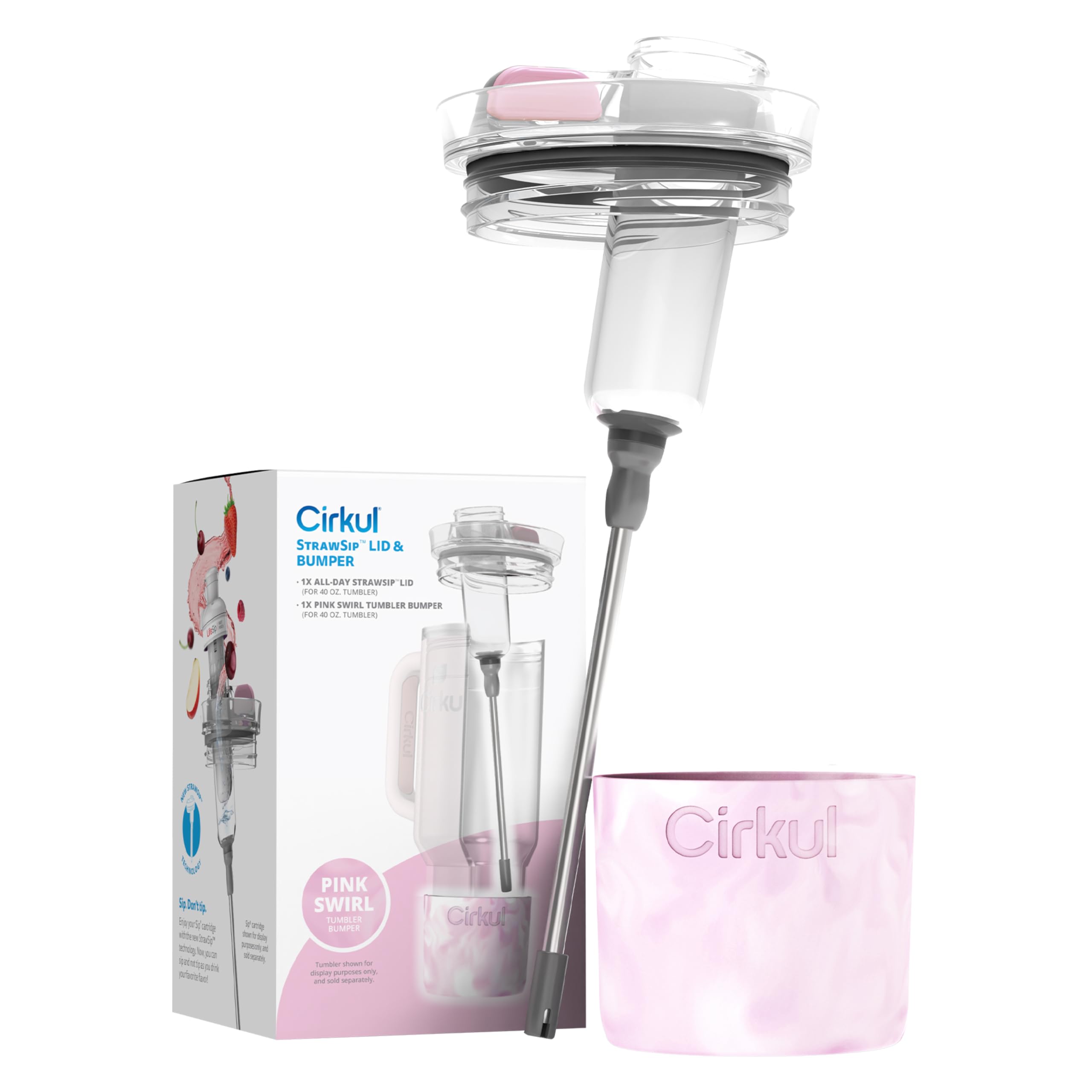Photo 1 of Cirkul 40oz All-Day StrawSip™ Lid & Pink Swirl Protective Bumper, Leak-Resistant Lid with Reusable Straw