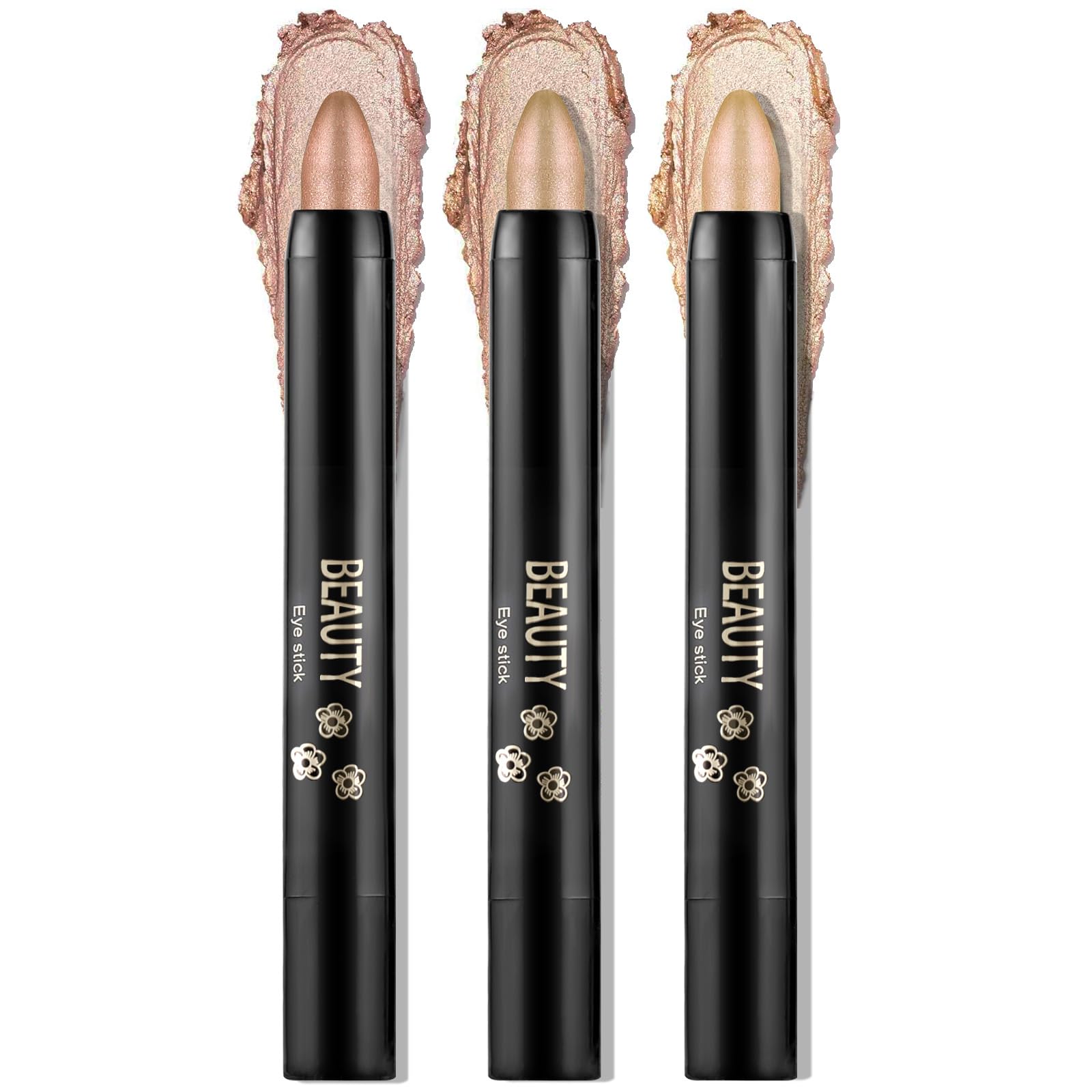 Boobeen 3PCS Cream Eyeshadow Pencil Crayon Waterproof Eyeshadow Brightener Stick Shimmer Eyeshadow Pen Create Glitter Eye Makeup, Easy to Use