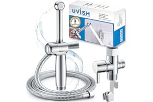 Uvish Handheld Bidet Sprayer for Toilet, Hand Held Bidet Attachment, Cloth Diaper Toilet Sprayer Brass 7.9" Bidet Wand, Adjustable Water Jet Spray for Toilet with Backflow Preventer, Chrome