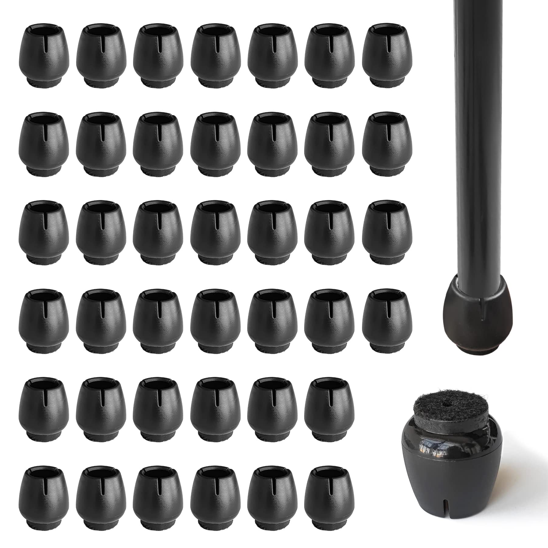 40 Pcs Anti-Slip Furniture Leg Caps Covers for 12-16mm Round Legs - Tables, Dining Room, Desk, Patio, Office Chair Feet Caps (Black)