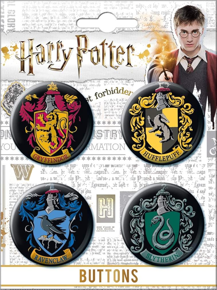 Ata-Boy Harry Potter Houses of Hogwarts Crests Set of 4 1.25" Collectible Buttons: Clothing