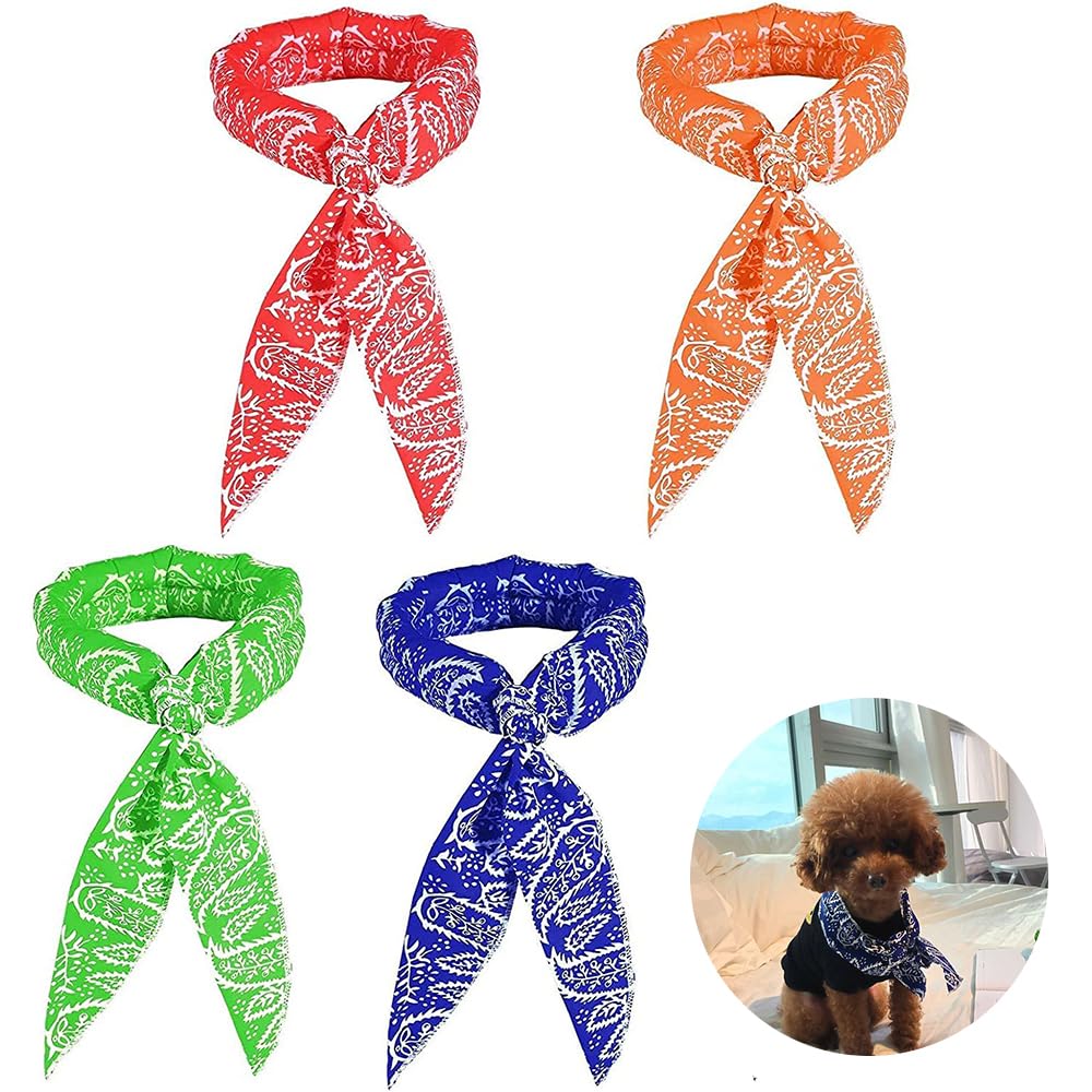 4 Pcs Ice Cool Scarf Portable Cooling Scarf Neck Wrap Soft Dog Cooling Collar Scarf for Puppy Pet Instant Chill Out
