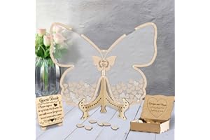 Ozinna Personalized Butterfly Wedding Guest Book Alternative, Rustic Wedding Guest Book for Reception Guests to Sign with Woo