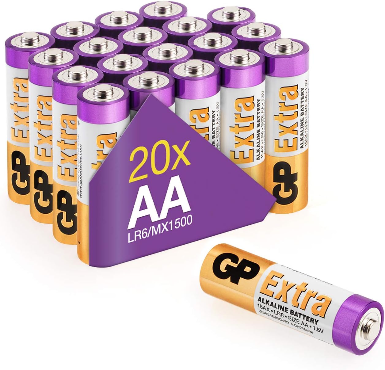 AA Batteries Pack of 18 1.5V / Mignon / LR06 / MN1500/ AM3 by GP Batteries AA Extra Alkaline Batteries ideal for: Toys/Controllers/Torch/Mouse Suitable for everyday use in a variety of devices