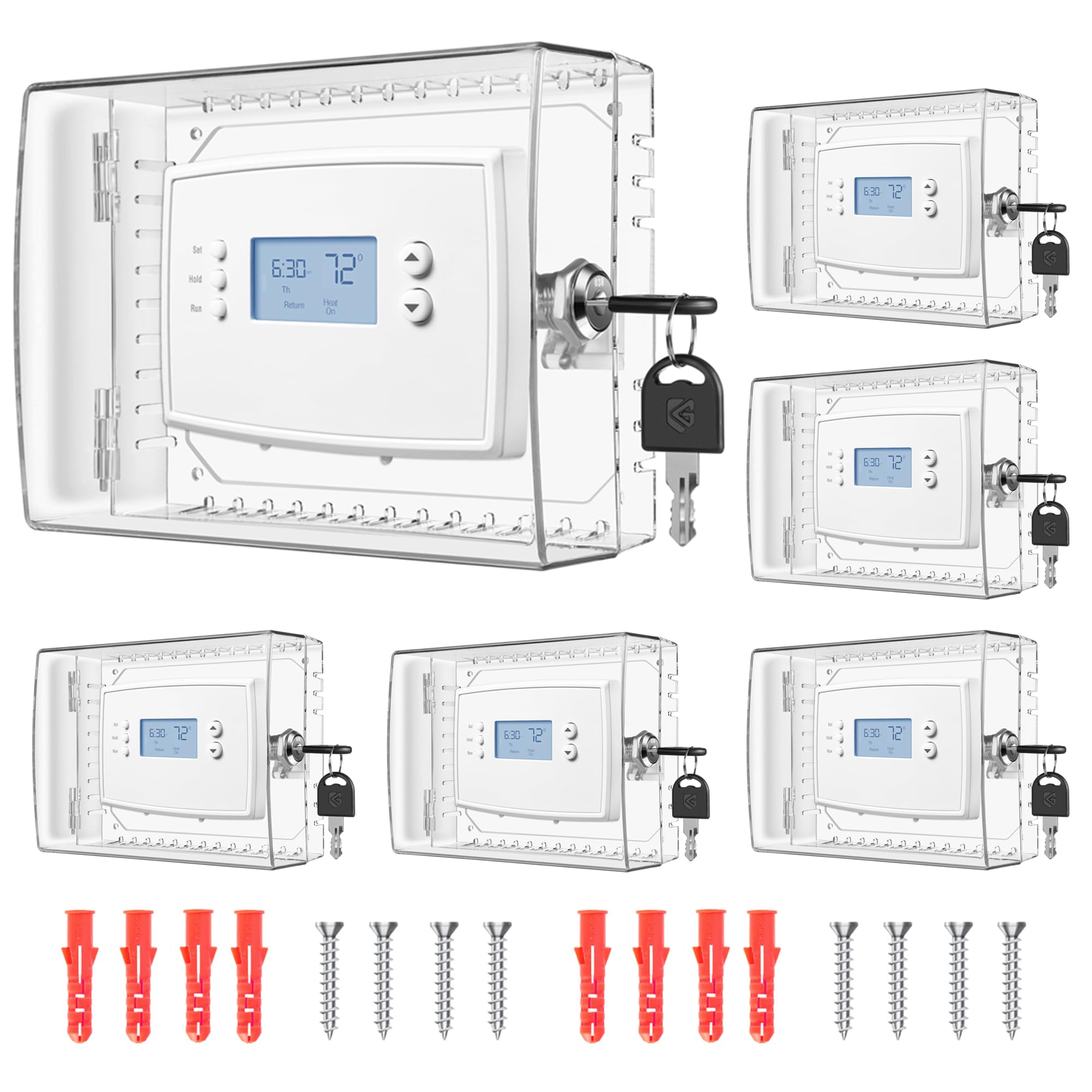 Photo 1 of 6 PCS Thermostat Lock Box with Key, Large Thermostat Cover with Lock for Thermostat on Wall, AC Control Lock Box Cover with Key, Air Conditioner Lockbox Fits Thermostats 5" H x 6" W or Smaller