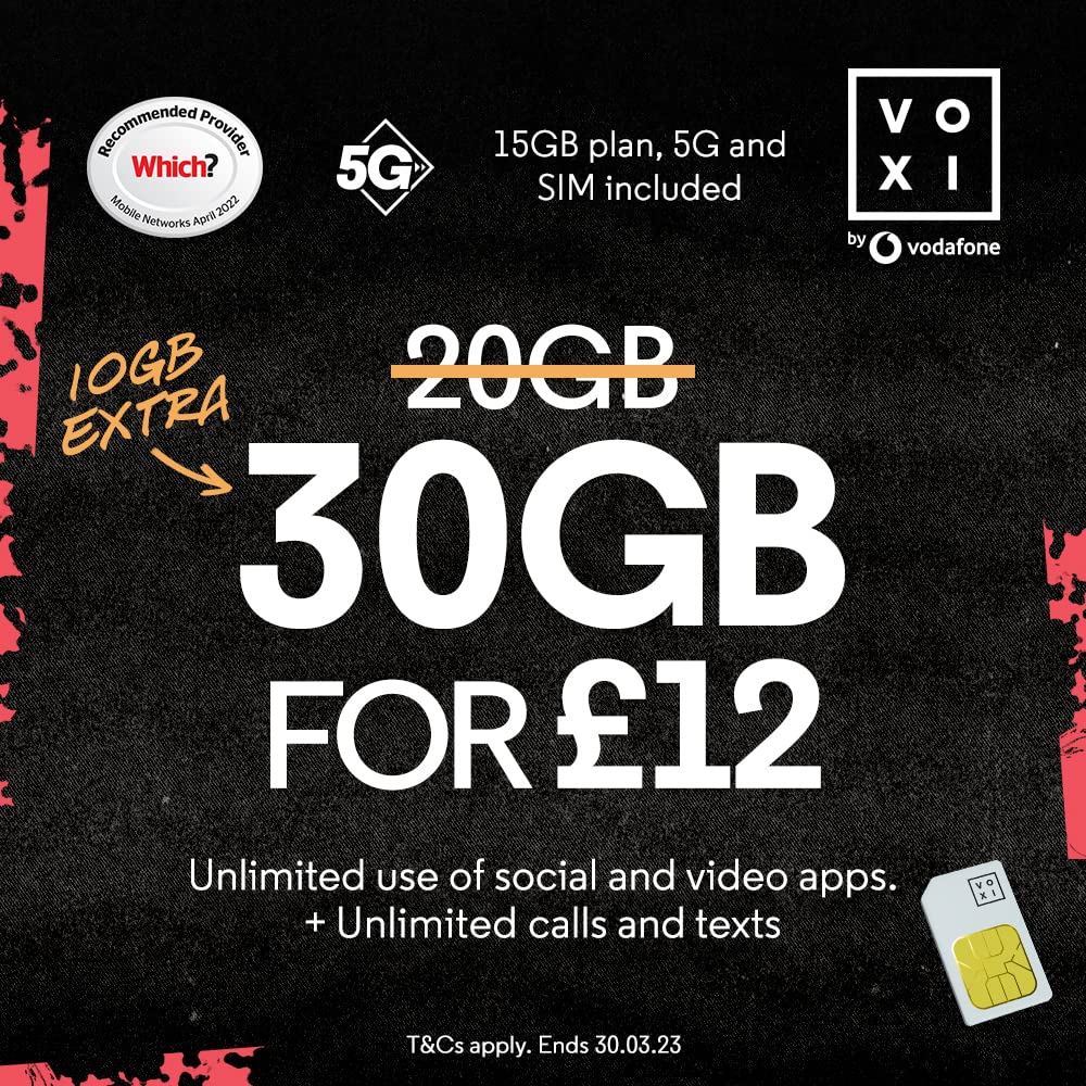 Vodafone VOXI £12 Plan SIM (Packaging May Vary)