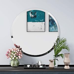 KOHROS Round Beveled Polished Frameless Wall Mirror for Bathroom, Vanity, Bedroom (24