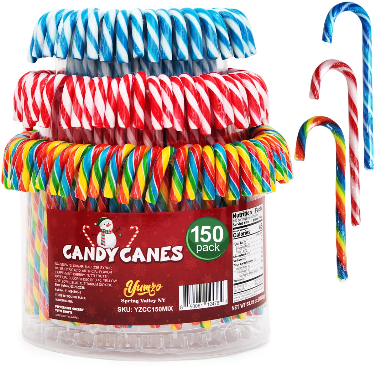 Photo 1 of **HAS ALOT OF BROKEN CANDY CANES** Christmas Candy Canes Tutti Frutti, Blue/White Peppermint, Red and White Cherry Mix Flavors - Bulk Candy Canes Individually Wrapped for Family Holiday Indulgement, Candy Cane Gift Set (150 Count)
