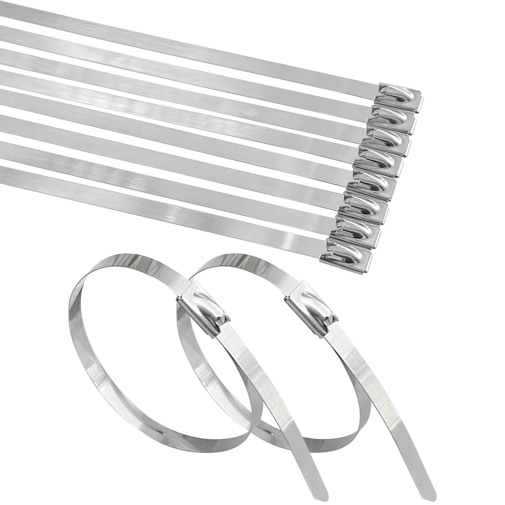 100 PCS Stainless Steel Cable Ties,Metal Self-Locking Cable Zip Ties (300mm)