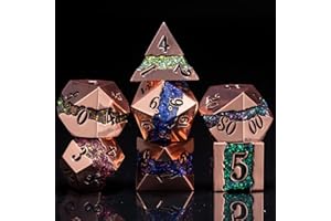 MAYWIN Metal RPG Dice Set,DND Polyhedral Dice Set 7pcs,Metallic Glitter Large Stripe Dice Set for Dungeons and Dragons Role Playing Games