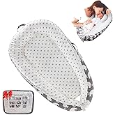 Loevin Baby Lounger for Newborn (0-24 Months) - 100% Cotton Baby Nest with Handles, 2-in-1 Play Mat & Diaper Changing Pad, Portable for Home & Travel, Infant Essentials Gifts (Elephant Gray)