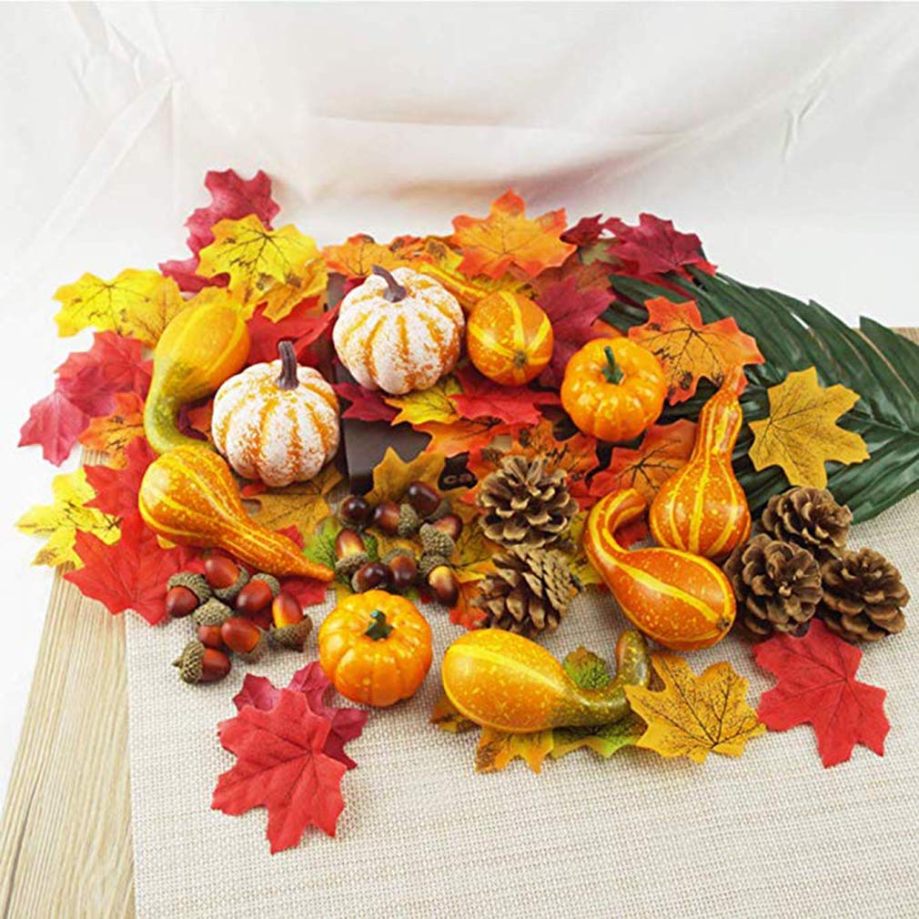 50 PCS Mini Foam Halloween Pumpkin acorn pine cone maple leave for Autumn Thanksgiving Halloween Garden Home Wedding Party Festival Decorations (Multi 50pcs)