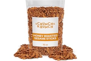 CRUNCH & KRUNCH Sesame Sticks Honey Roast Flavor - Delicious and Fresh Local Honey Roasted Snacks with the Perfect Mix of Sweet and Salty Flavor for Midday Snacking, Office On-The-Go Indulgence, 16oz