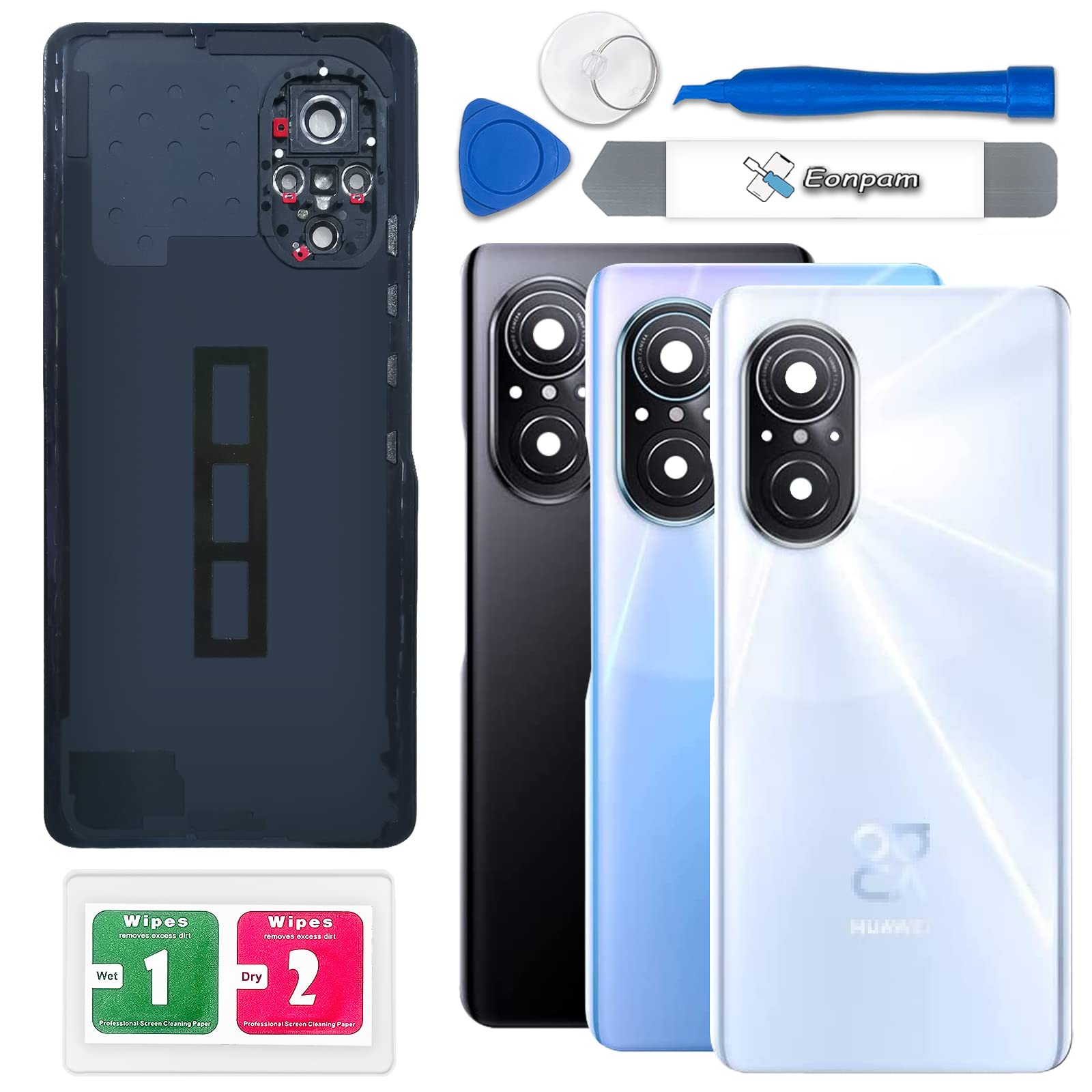 Eonpam Back Cover Glass for Huawei Nova 9 SE Rear Glass Replacement with Camera Lens + Repair Kit Genuine Rear Housing (Pearl White)