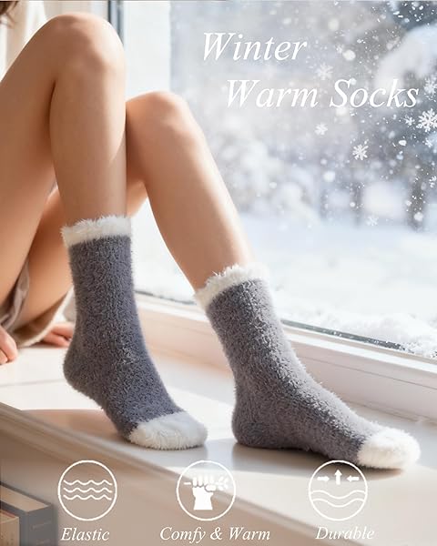 LORITTA FUZZY SOCKS FOR WOMEN, WARM SOFT FLUFFY WINTER COZY CUTE ANIMAL GIFTS SLIPPER SOCK,A1-SOLID SOCKS 01