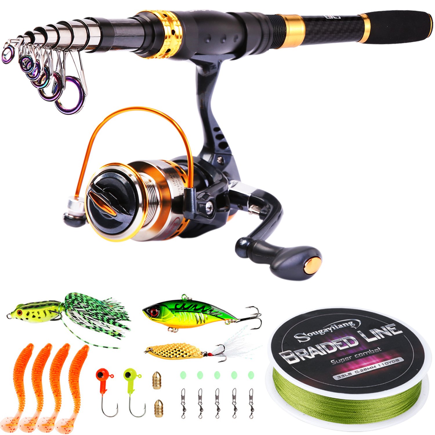 Sougayilang Fishing Rod Reel Combos Carbon Fiber Telescopic Fishing