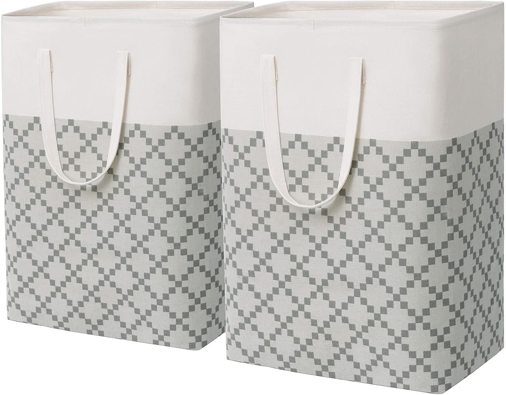TIMEYARD Large Laundry Basket 75L 2-Pack Collapsible Tall Hampers Grey
